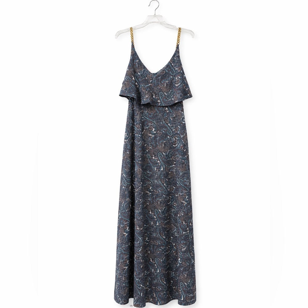 Michael Michael Kors Paisley Maxi Dress w/ Gold Chain Straps Ruffle  Size: L